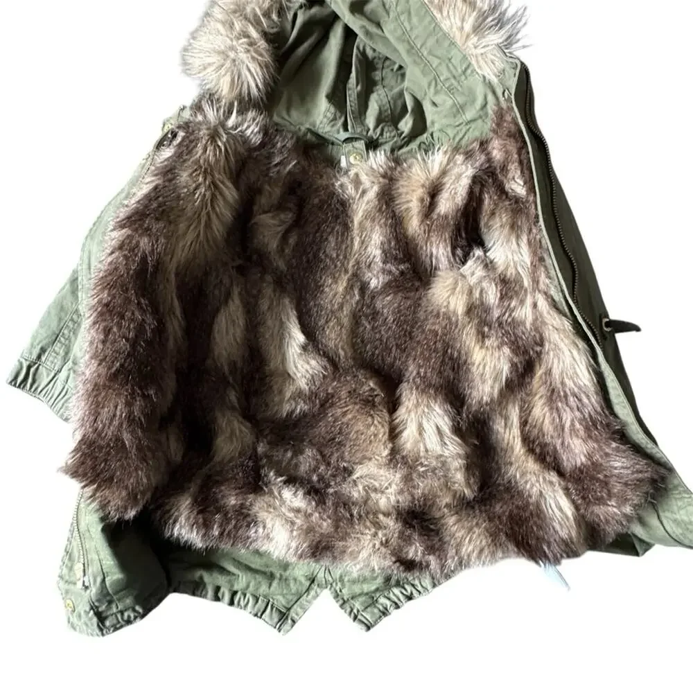 Gap Kids’ 3 in 1 Army Green Hooded Parka Jacket Faux Fur Liner Hood Trim Size 5